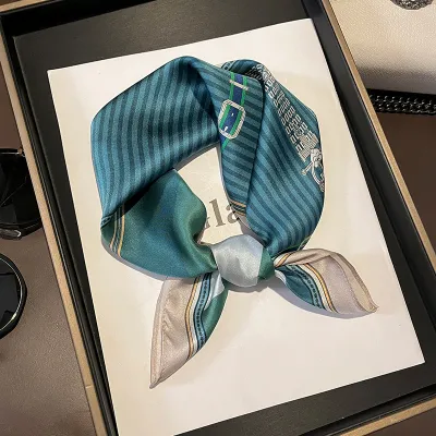 Women Fashion Plaid Chain Printed Square Silk Scarf 53x53cm