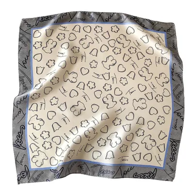 Women Fashion Plaid Chain Printed Square Silk Scarf 53x53cm