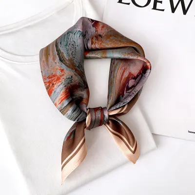 Women Fashion Plaid Chain Printed Square Silk Scarf 53x53cm