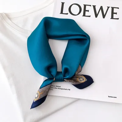 Women Fashion Plaid Chain Printed Square Silk Scarf 53x53cm
