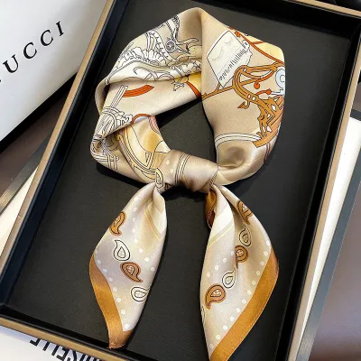 Women Fashionable Multicolor Floral Printed Square Silk Scarf