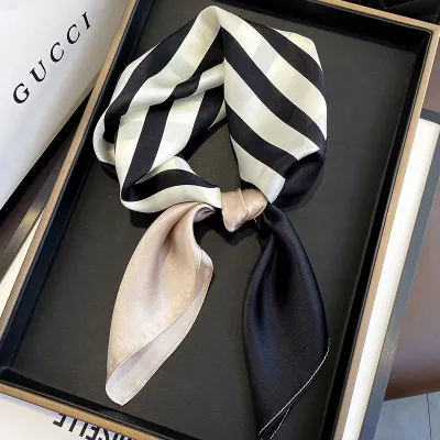 Women Fashionable Multicolor Floral Printed Square Silk Scarf
