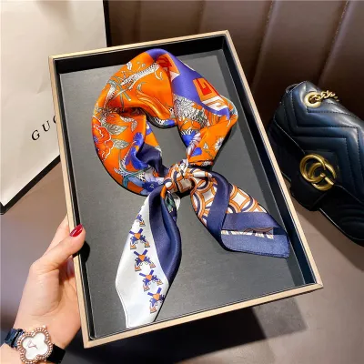 Women Fashionable Multicolor Floral Printed Square Silk Scarf