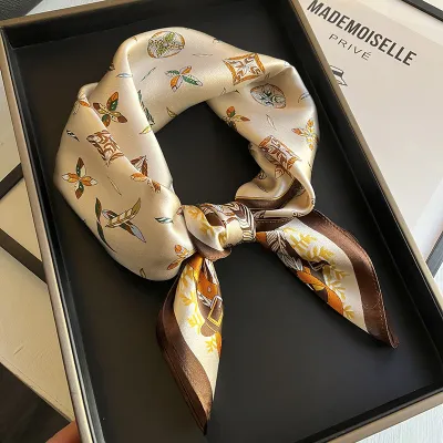 Women Fashionable Multicolor Floral Printed Square Silk Scarf