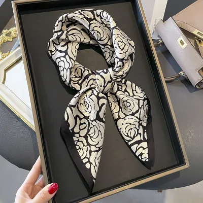 Women Fashionable Multicolor Floral Printed Square Silk Scarf