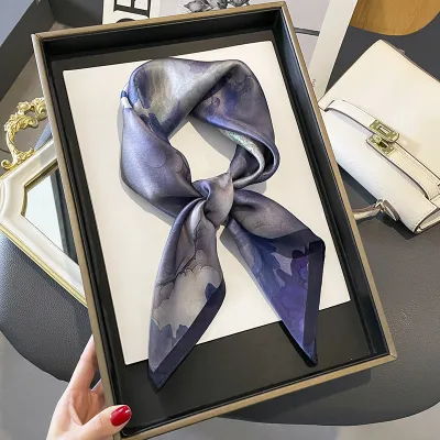 Women Fashionable Multicolor Floral Printed Square Silk Scarf