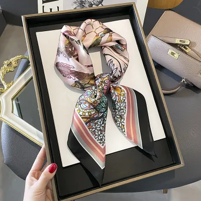 Women Fashionable Multicolor Floral Printed Square Silk Scarf