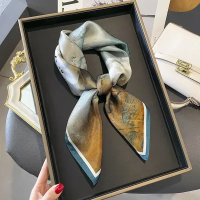Women Fashionable Multicolor Floral Printed Square Silk Scarf