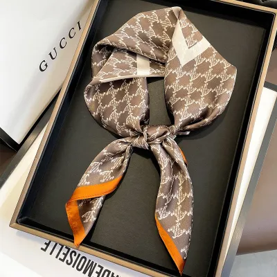 Women Fashionable Multicolor Floral Printed Square Silk Scarf