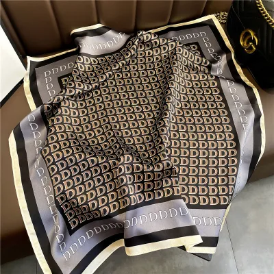 Women Fashion Simple Dot Floral Print Square Silk Scarf 68x68cm