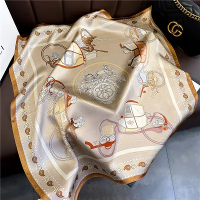 Women Fashion Simple Dot Floral Print Square Silk Scarf 68x68cm
