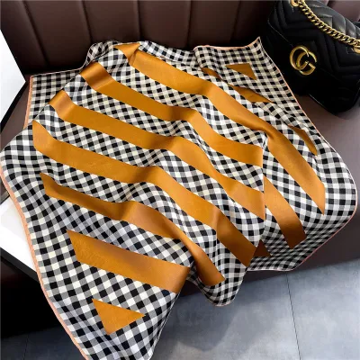 Women Fashion Simple Dot Floral Print Square Silk Scarf 68x68cm