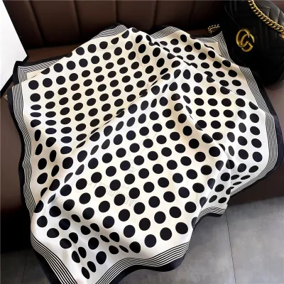 Women Fashion Simple Dot Floral Print Square Silk Scarf 68x68cm