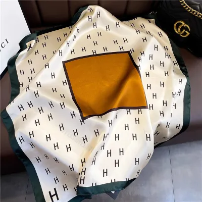 Women Fashion Simple Dot Floral Print Square Silk Scarf 68x68cm
