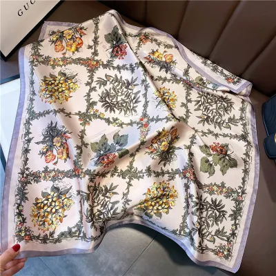 Women Fashion Simple Dot Floral Print Square Silk Scarf 68x68cm