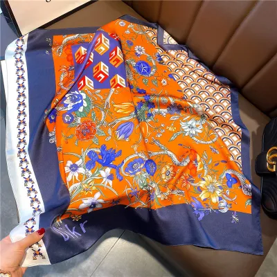 Women Fashion Simple Dot Floral Print Square Silk Scarf 68x68cm