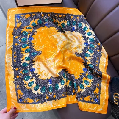 Women Fashion Simple Dot Floral Print Square Silk Scarf 68x68cm