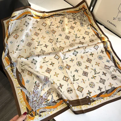 Women Fashion Simple Dot Floral Print Square Silk Scarf 68x68cm