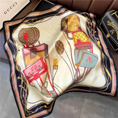 Women Fashion Simple Dot Floral Print Square Silk Scarf 68x68cm