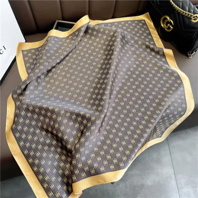 Women Fashion Simple Dot Floral Print Square Silk Scarf 68x68cm