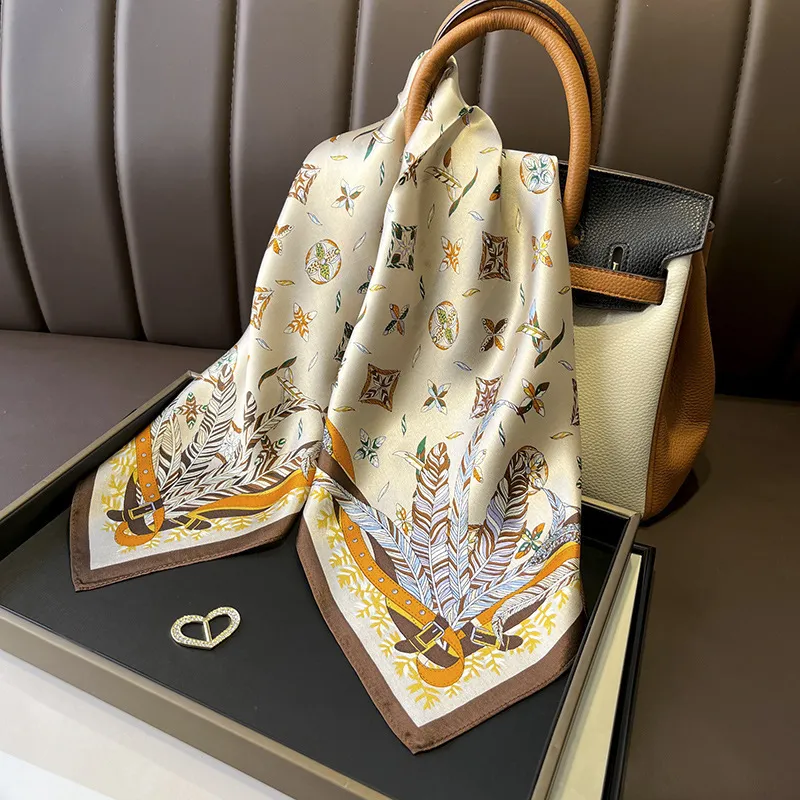 Women Fashion Simple Dot Floral Print Square Silk Scarf 68x68cm