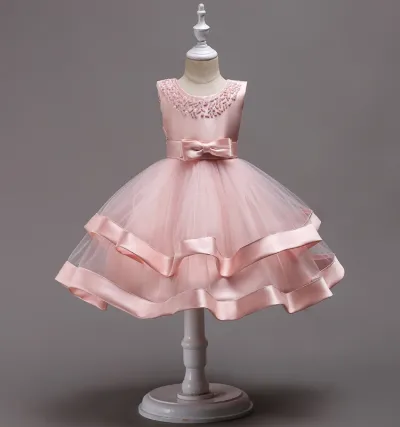 Kids Toddler Girls Bow Mesh Sleeveless Party Tutu Princess Dress with Bow