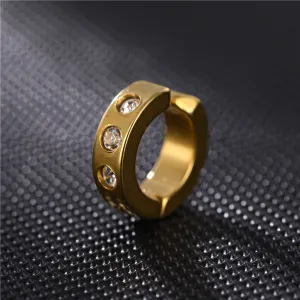 Women Simple Circle Rhinestone Titanium Steel Ear Clip Vintage Unisex