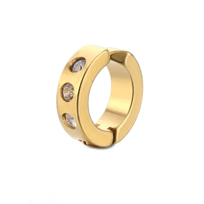 Women Simple Circle Rhinestone Titanium Steel Ear Clip Vintage Unisex