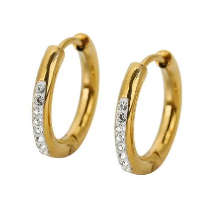 Women Simple Geometric Round Rhinestone Stainless Steel Earrings 5 Pairs Pack