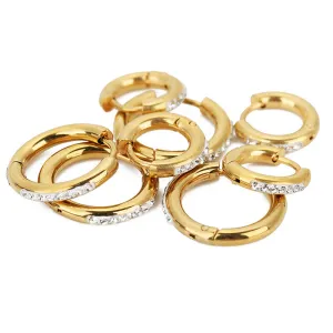Women Simple Geometric Round Rhinestone Stainless Steel Earrings 5 Pairs Pack