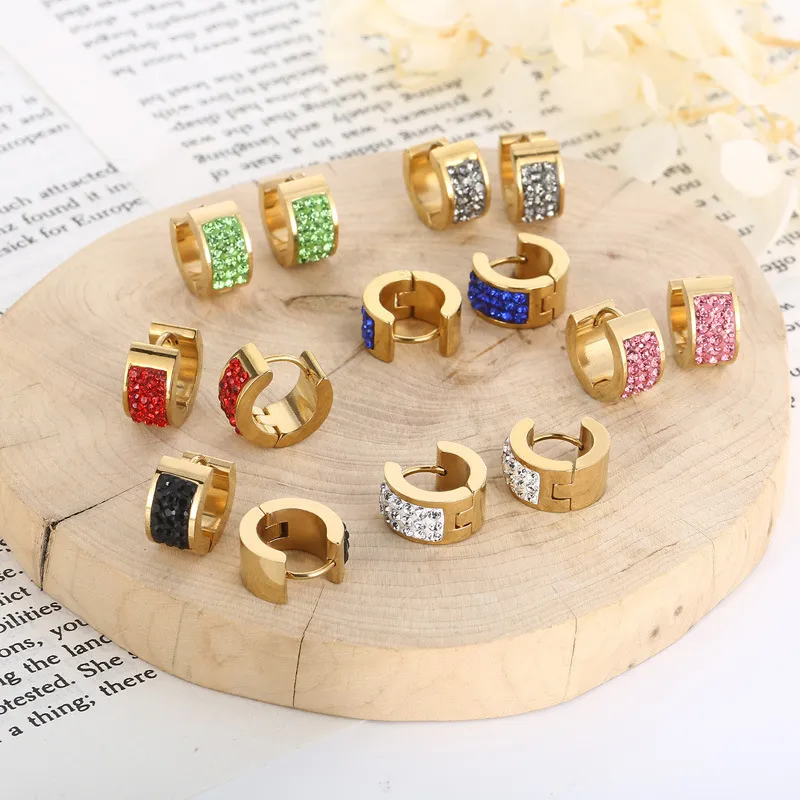 Women Simple Fashion Stainless Steel Rhinestone Earrings