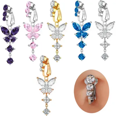 Women Fashion Sexy Butterfly Water Drop Belly Button Ring Body Piercing Jewelry
