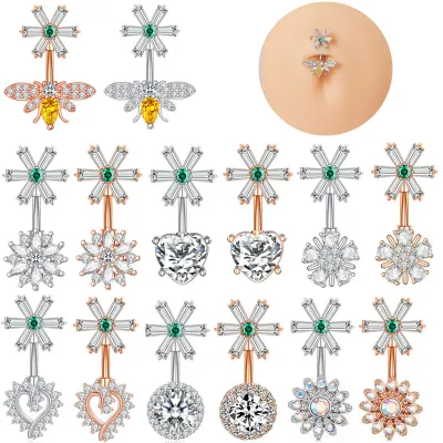 Women Fashion Bee Floral Rhinestone Navel Nail Body Piercing Jewelry