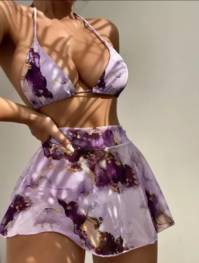 Sexy Summer Vacation Women Tie Dye Print Halter Bikini Swimwear Set