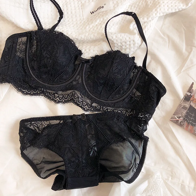 Women Sexy Lace Bra Panties Set with Detachable Straps