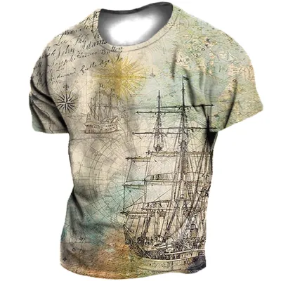 Men Fashion Casual 3D Print Plus Size Short Sleeve Round Neck T-Shirt