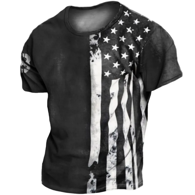 Men Fashion Casual 3D Print Plus Size Short Sleeve Round Neck T-Shirt