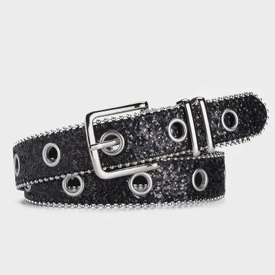 Women Fashion Sequined Decorative Belt PU Leather Pin Buckle Length 107cm Width 3.3cm
