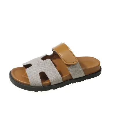 Women Fashion Plus Size Color Block Velcro Flat Slippers