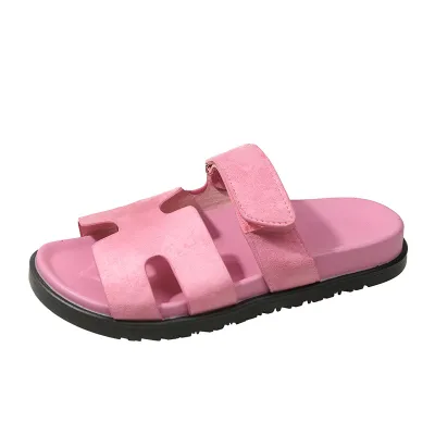 Women Fashion Plus Size Color Block Velcro Flat Slippers