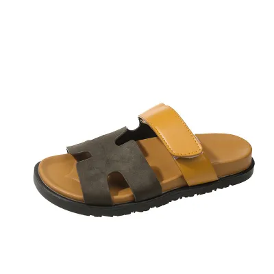 Women Fashion Plus Size Color Block Velcro Flat Slippers