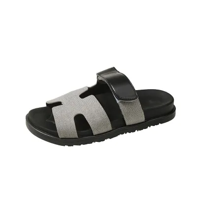 Women Fashion Plus Size Color Block Velcro Flat Slippers