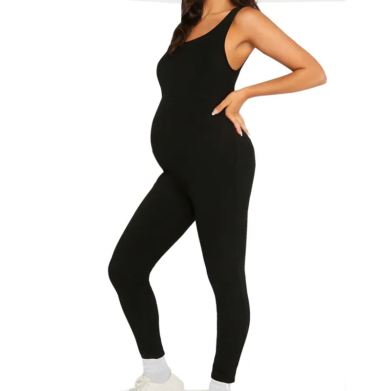 Pregnant Women Casual Solid Color Tight Hip Jumpsuits
