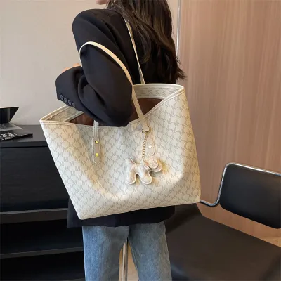 Women Fashion Casual Large Capacity Pendant Decorative PU Tote Bag