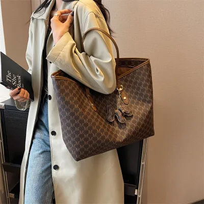Women Fashion Casual Large Capacity Pendant Decorative PU Tote Bag
