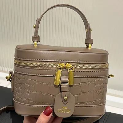 Women Fashion Stone Pattern Zipper PU Bucket Handle Shoulder Bag Small