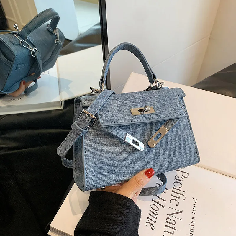 Women Fashionable Simple Square Lock Handle Shoulder Bag PU Medium