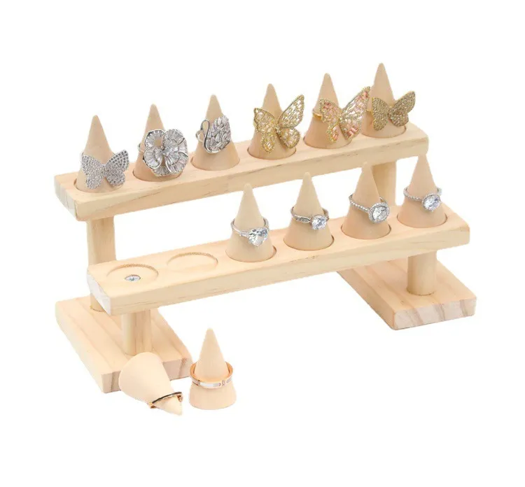 Simple Solid Wood Cone Ring Display Stand Three Double Four Layers