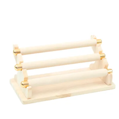Light Luxury Suede Three-Layer Ring Storage Rack with Solid Wood Base