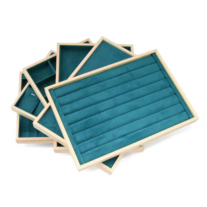 Vintage Solid Wood Geometry Green Jewelry Display Plate for Jewelry Storage